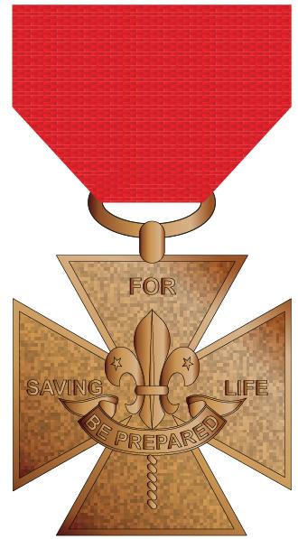 personal risk Bronze Cross The comprises a Citation and a Certificate signed by the Chief Scout The cloth emblem consists of a figure-of-eight knot in white with red ends ed for gallantry with