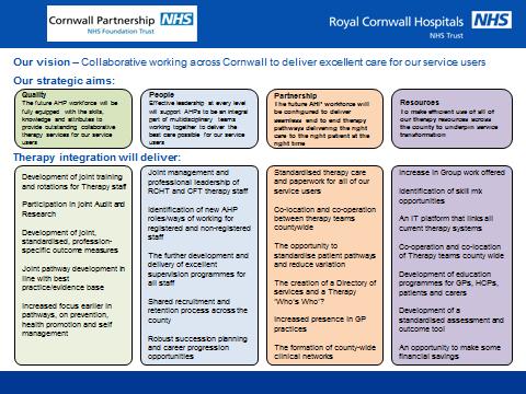 hospital admission 6. The need to facilitate appropriate early discharge resources countywide 6. The need to use specialist therapy skills maximally 3.4 Plan on a Page Strategic Aims 4.