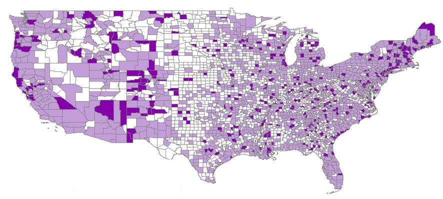 CNMs/CMs and OB/GYNs per 00,000 Population 0 Out of 3,4 U.S. Counties,,63 (40%) have no CNM or OB. CNMs & OB/GYNs per 00,000 0 0. 9.9 30.0 + Source: Area Resource File.