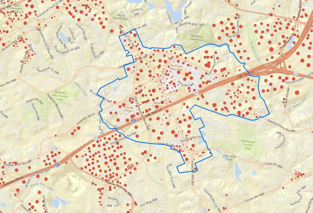 WORKERS: GWINNETT PLACE EMPLOYMENT Estimated Jobs by Building, in and around the Gwinnett Place CID and Area of Influence (June 2017) The