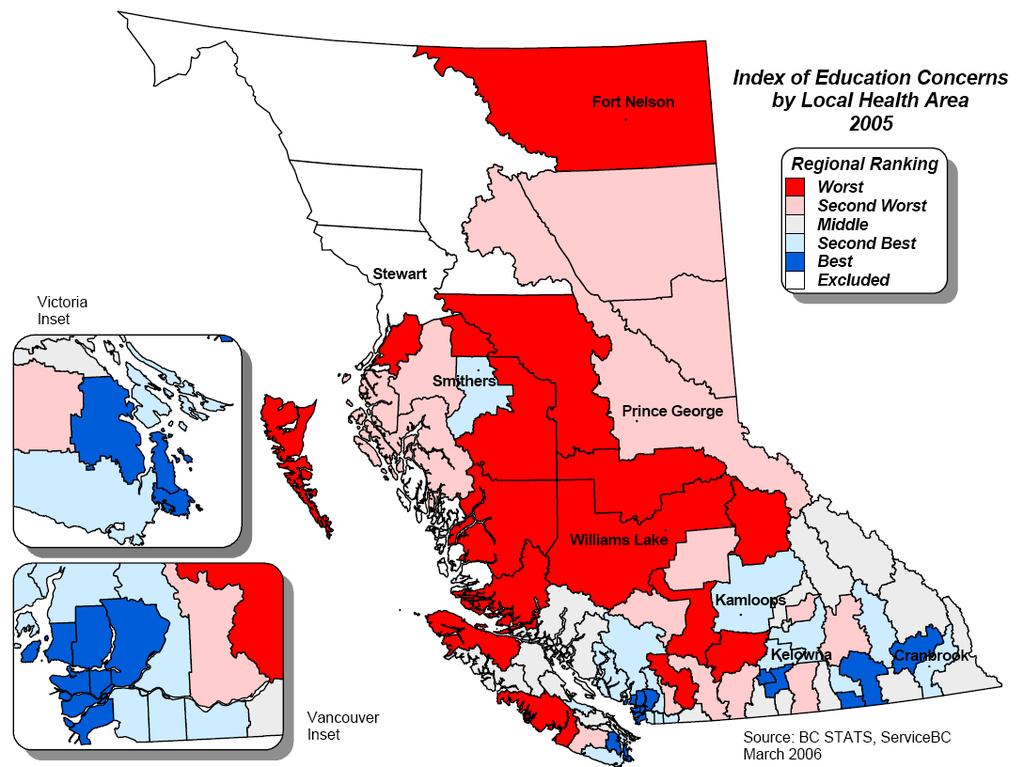 LE 0 for BC Total Population (2001-2005) by Local Health Area (LHA) Stikine Telegraph Creek Life Expectancy at Birth 70.2 79.9-80.2 74.5-76.1 80.4-80.9 76.8-77.9 81.0-81.6 78.2-79.1 81.9-83.0 79.2-79.8 83.