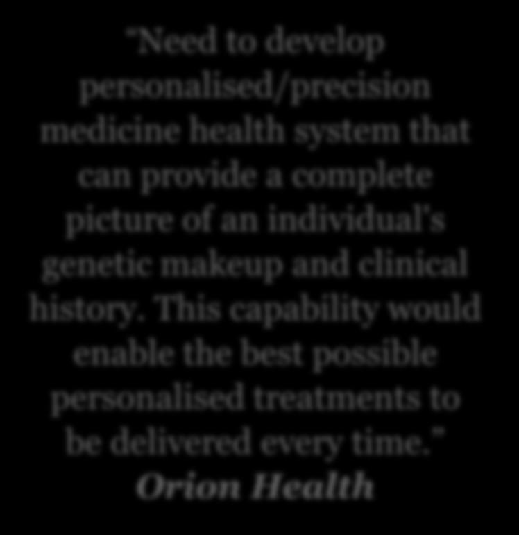Smart System Need to develop personalised/precision medicine health system that can provide a complete picture of an individual's genetic makeup and clinical history.