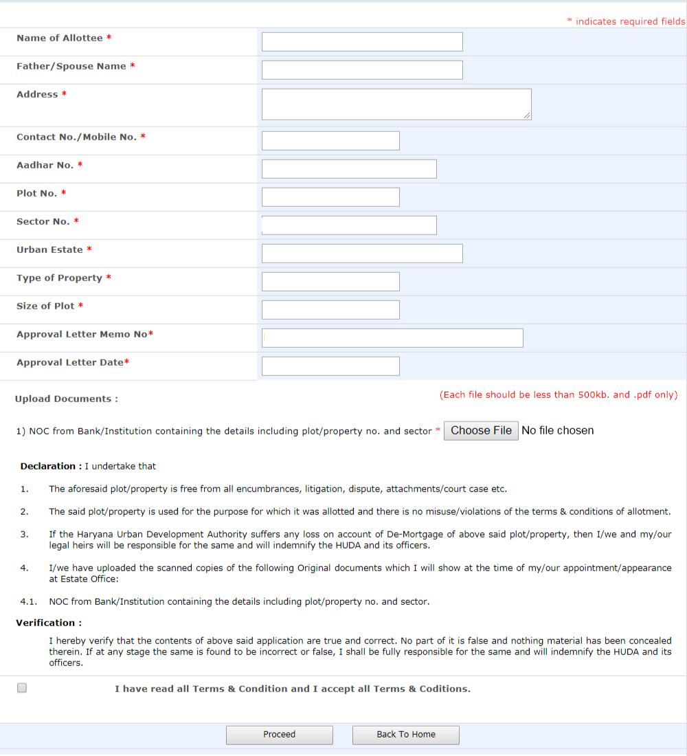 3.5.2 De-Mortgage Permission Letter Upload required Document After filing the form, click on Proceed
