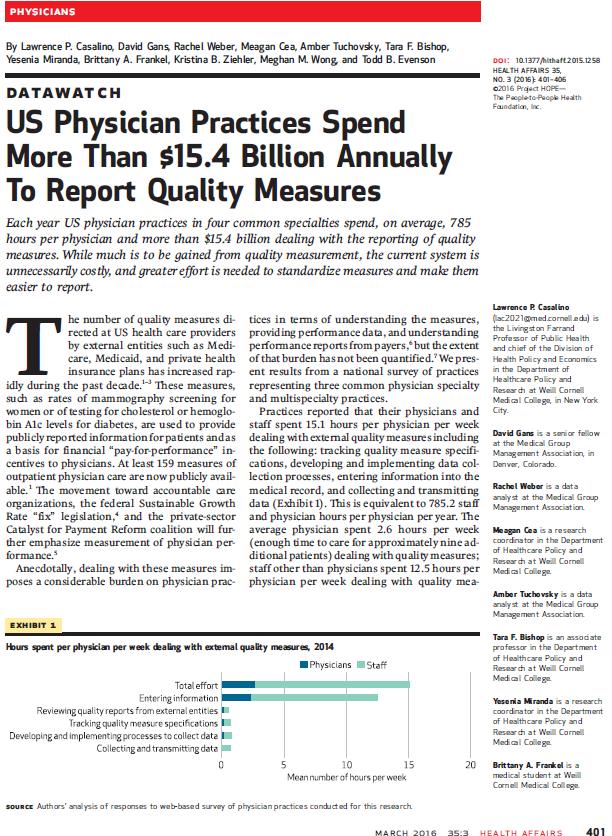 Time Lost to Quality Measures = Potential Bonus from MIPS Study: Physicians spend 2.
