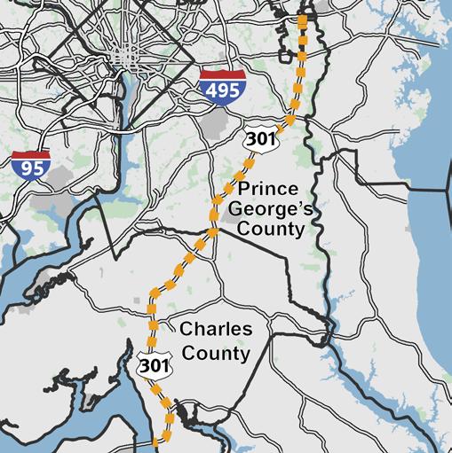 US 301 WIDENING PROPOSED MAJOR ADDITION VISUALIZE 2045 From the Governor Harry Nice Bridge to US 50/I-595 Basic Project Information Project Length 48 Miles Anticipated Completion 2045 Estimated Cost