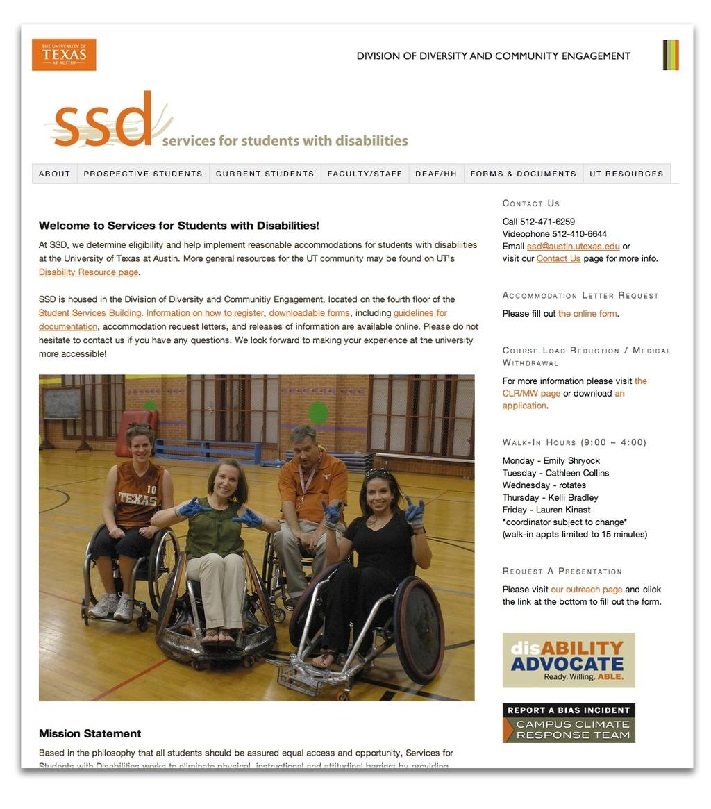 SSD Website Launch As we continue to provide our students with varying and engaging ways to stay connected with our office SSD has completed a refresh of our website http://ddce.utexas.