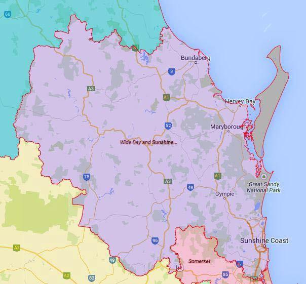 Wide Bay & Sunshine Coast Region Covering area s