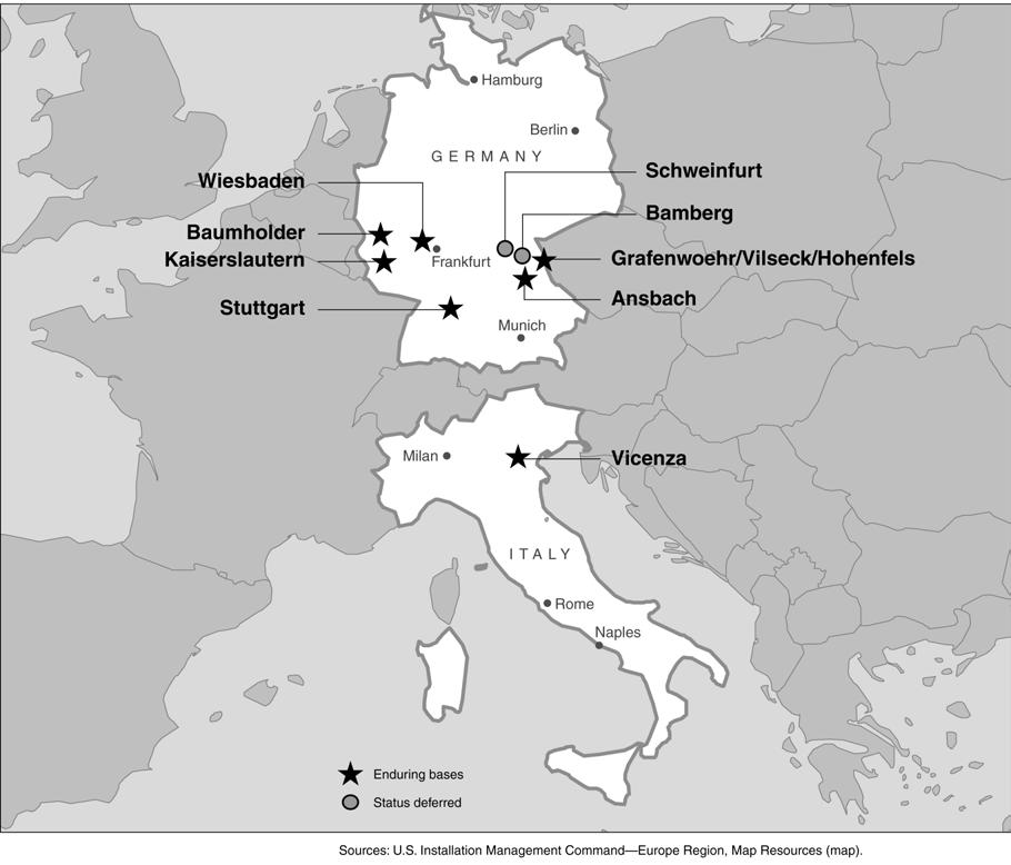 Figure 1: Major Installations Supporting U.S. Army Forces in Europe From fiscal years 2004 to 2009, the Army spent approximately $1.