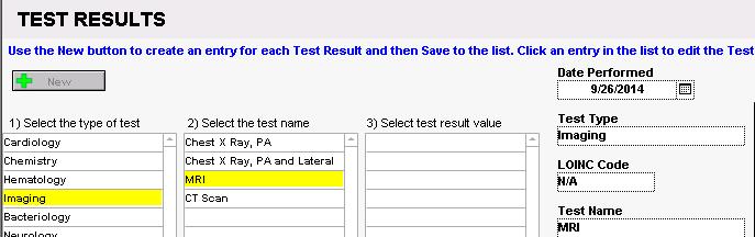 Select the test name and test result value from the second and