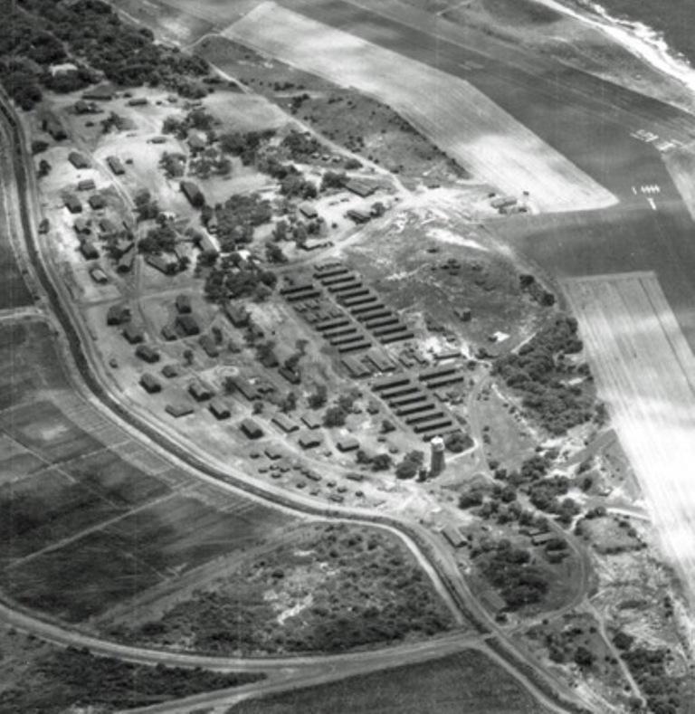 Aerial View of Barking Sands Army Air Base in 1949 - for Orientation looking SW Motor Pool & Shops Control Tower & Crash/Fire (Officers and NCOs) Base Operations (Enlisted)