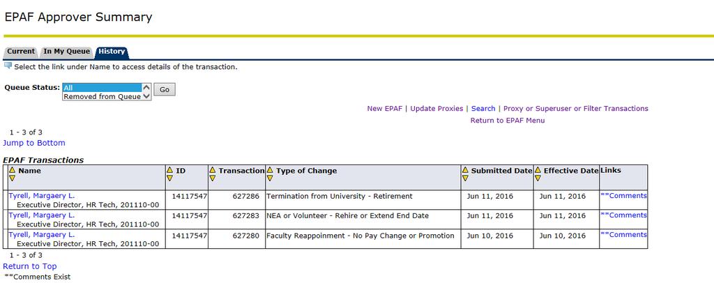 4. EPAF Approver Summary History The EPAF Approver Summary