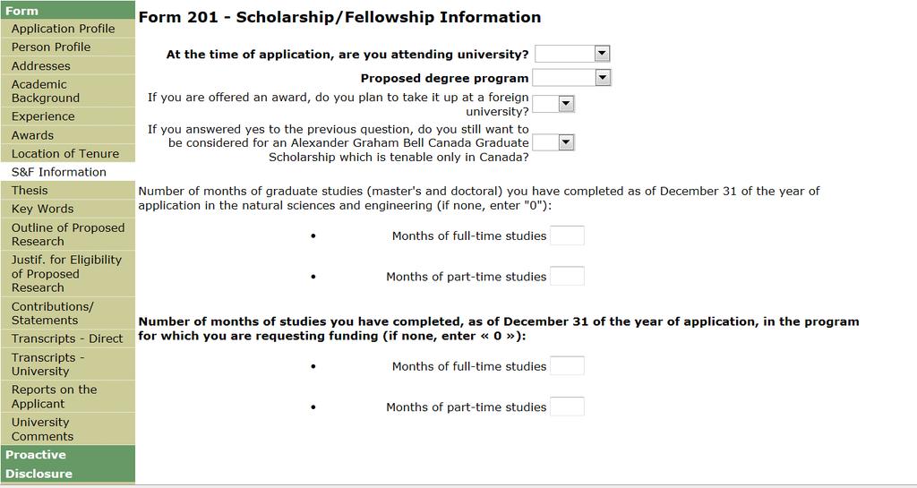 Form 201 scholarship/fellowship