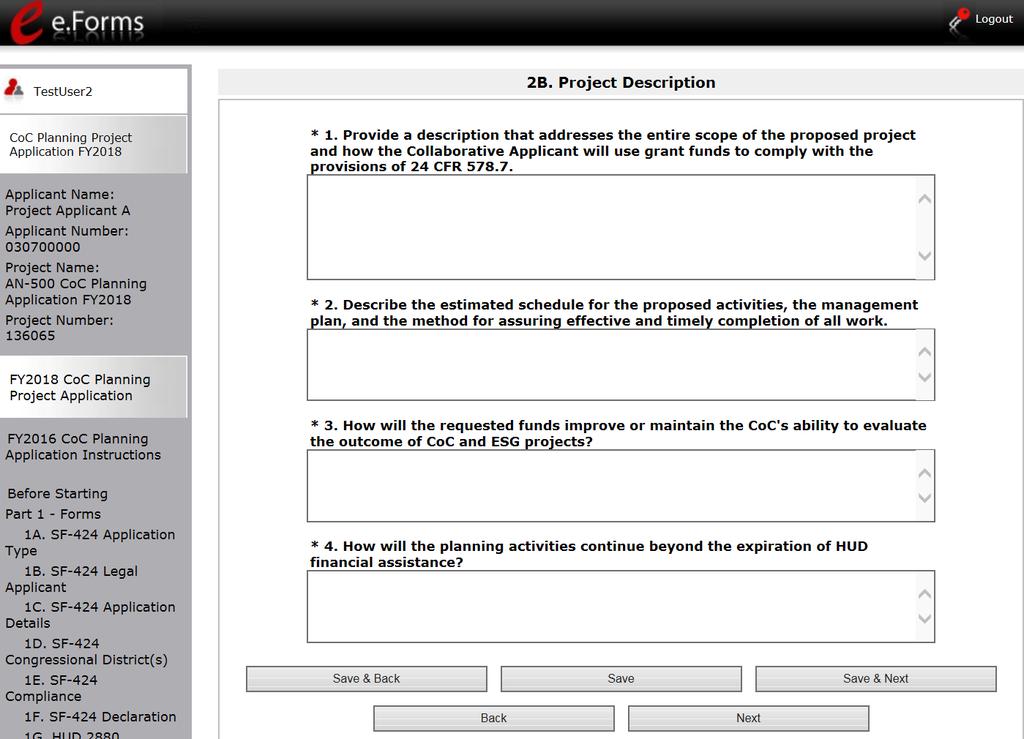 2B. Project The following steps provide instruction on completing the "CoC Planning Project " screen.