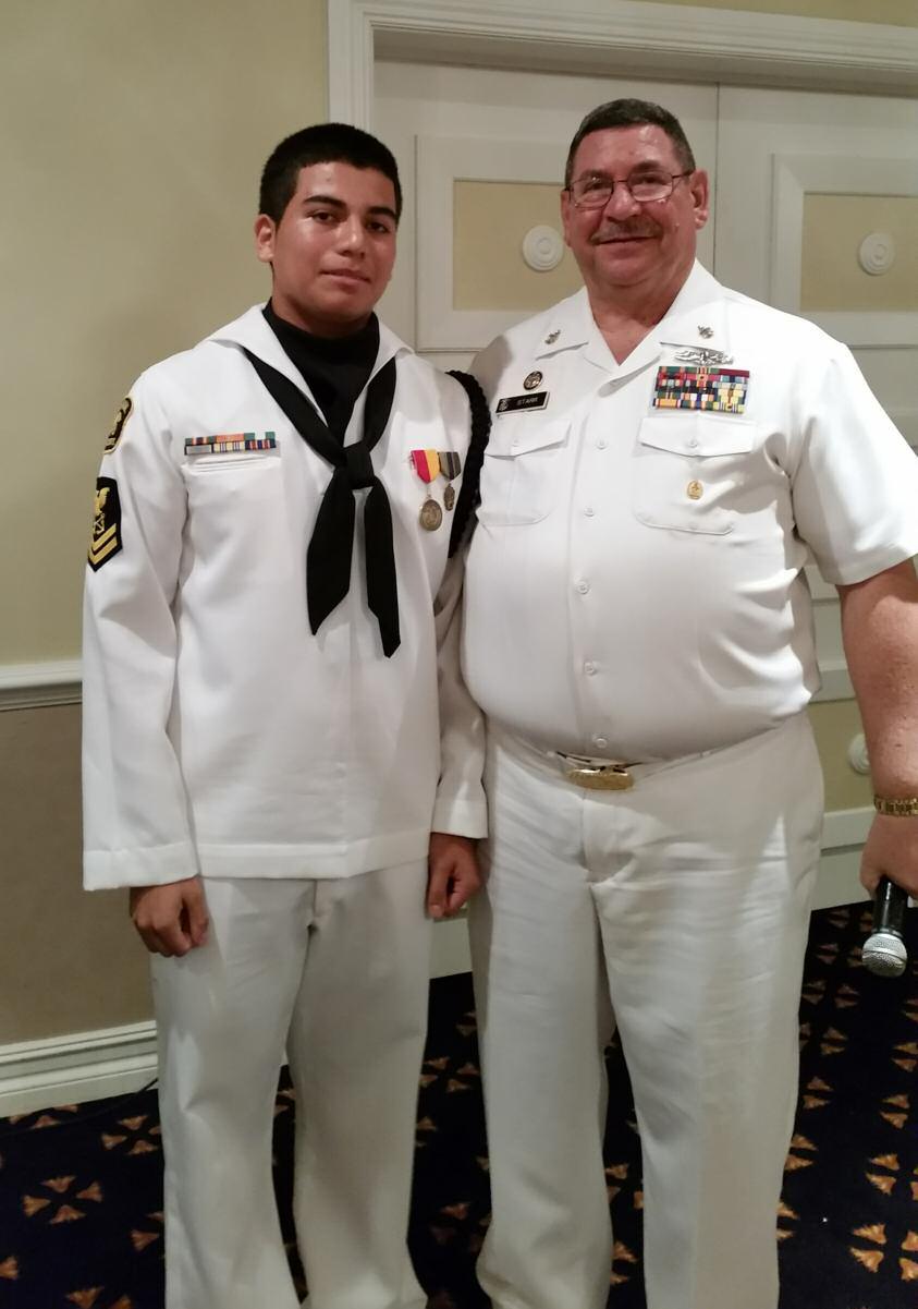 Cadet Aaron Diener, our Spruance Division Lead Petty Officer, was awarded the Theodore Roosevelt Youth Medal for outstanding achievement, presented by Captain Mike Long, Deputy Commander, USCG Sector