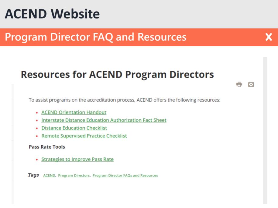 Some resources we have available for program directors include an ACEND Orientation Handout.