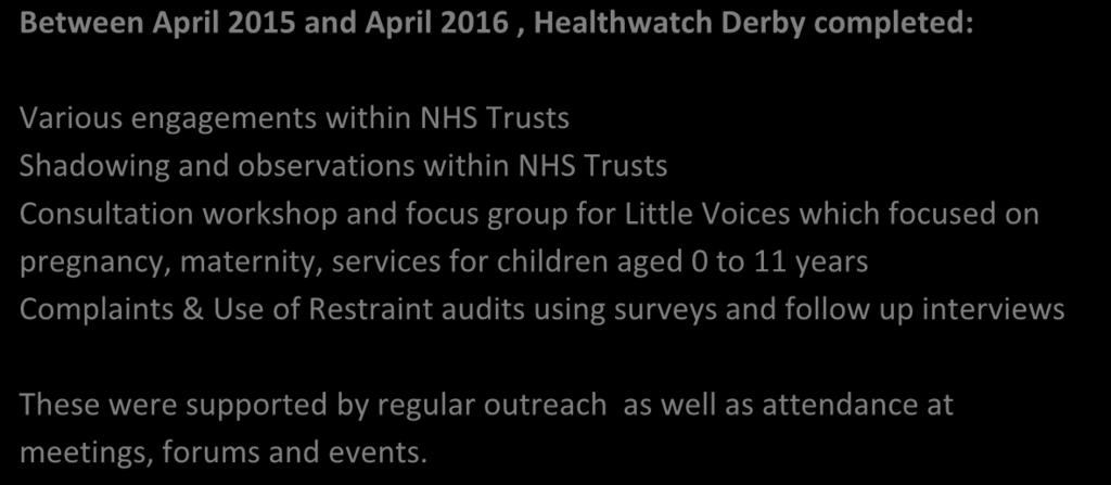 within NHS Trusts Consultation workshop and focus group for Little