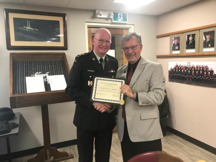 theatre versus ISIS. It made Hawkeye and Trapper John s experience on MASH look like a 4Star All- Inclusive. GCC President Doug Acton thanks our speaker, LCol Vivian McAlister.