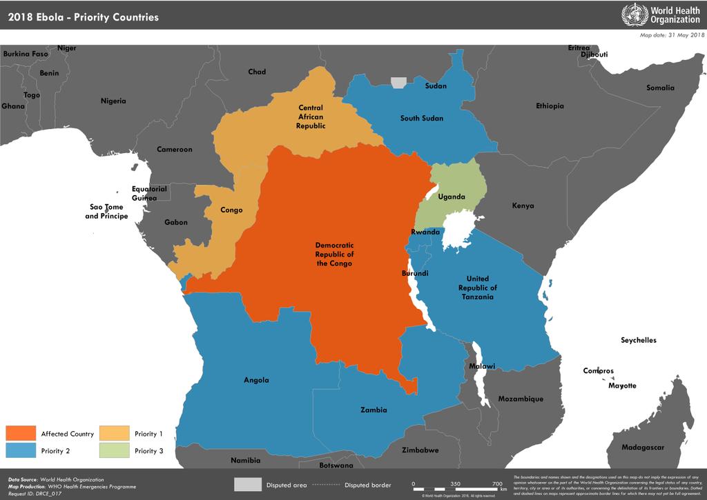 Current Situation of EVD On 3 May 2018, the Provincial Health Division of Equateur, Democratic Republic of the Congo (DRC) reported 21 cases of fever with haemorrhagic signs including 17 community