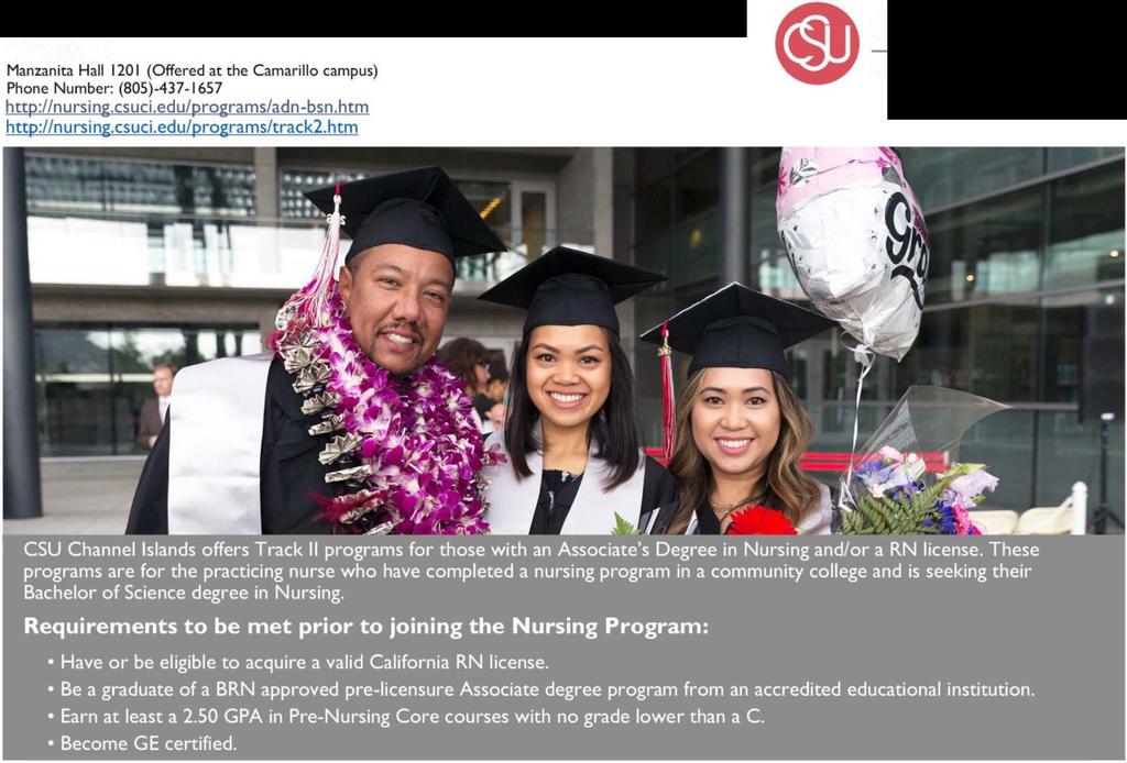 Requirements to be met prior to joining the Nursing Program: ADN to BSN "Summer Bridge": Current enrollment in a BRN approved pre-licensure Associate degree of Nursing program. Earn at least a 2.