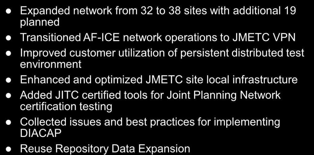 Joint Mission Environment Test Capability () FY 09 Accomplishments FY 09 Customers Insight Gained by the DoD Broad Area Maritime Surveillance System (BAMS) Joint Surface Warfare (JSuW) JCTD