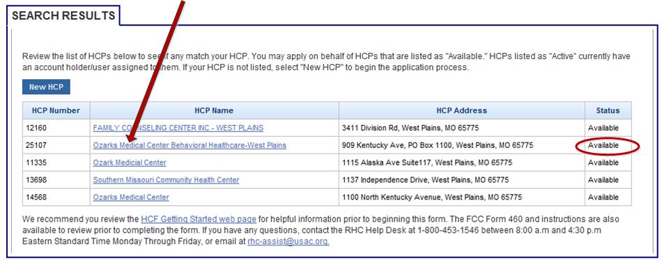Accessing My Portal New Account Holders: Select your HCP from the list.