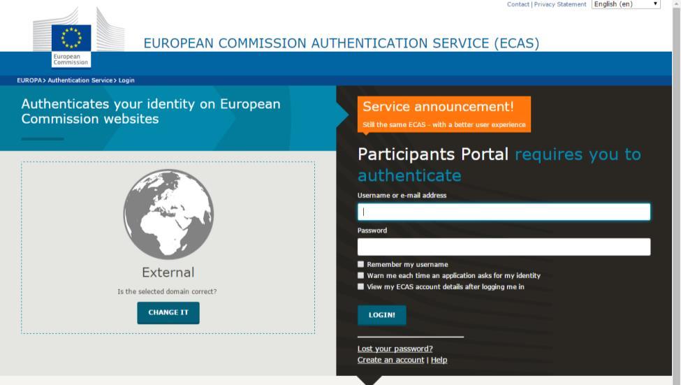 Participant portal Private access Registration of physical persons Step 3 For registration, ie to obtain an ECAS account: An active e-mail address is required A