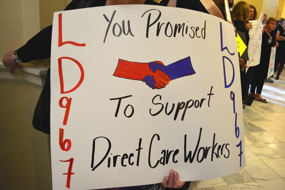 Direct Support Wages In June 2017, participants and staff converged on the Statehouse in Augusta for a rally to support Bill LD-967, calling for an increase in Direct Support wages.