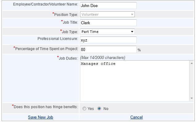 3. Once saved, the Job displays in the summary box. 4. To edit an existing job, click the Edit button in the summary box.