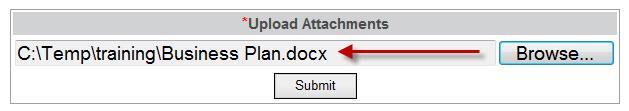 The path of the selected file will appear in the Upload Attachments path. 5. Click the Submit button to upload the document.