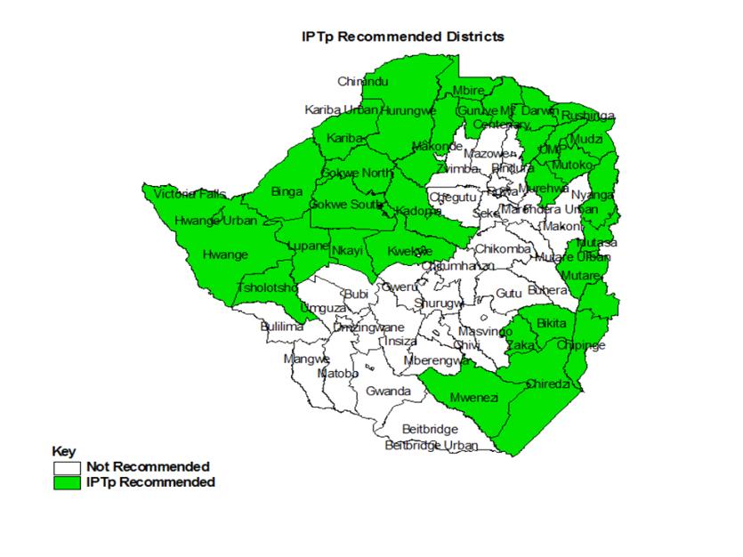 Figure 4: Map of IPTp recommended districts, 2014, Zimbabwe Progress since PMI was launched Annually, PMI has supported the forecasted needs for SP and to date has procured approximately 2.