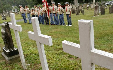Crosses mark the spot where eight French soldiers who died in Van Cortlandtville during