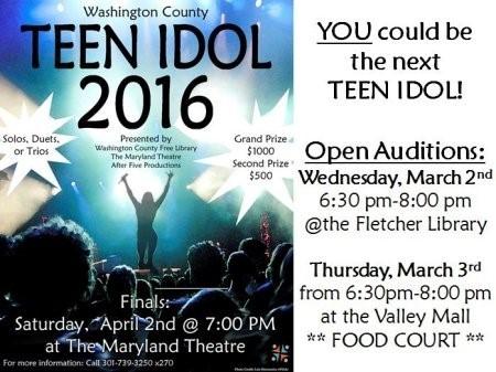 Teen Idol 2016 The Maryland Theatre Saturday, April 2, 2016 * 7:00 pm Performance dates are March 4, 5, 11,