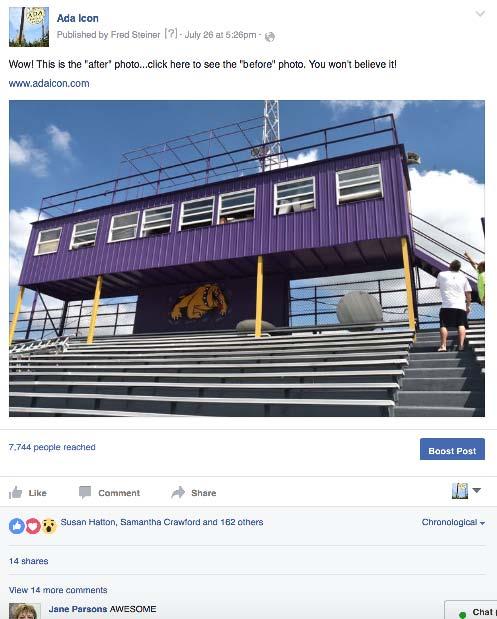 Ada stadium story reaches 7,774 on Facebook The biggest story on the Ada Icon this past week involved the