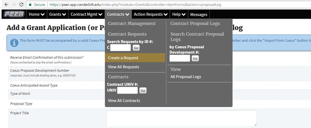 If the contract has passed the budget period, the Request Amendment/Renewal button