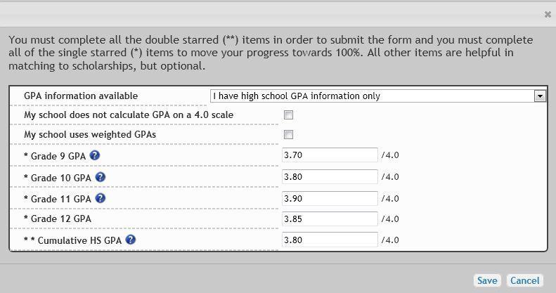 Student Profile - GPA Data will be compared to your transcript, so fill in this page to the