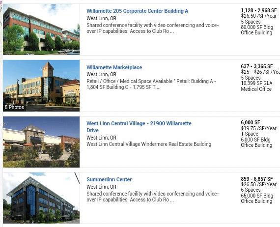 the Summerlinn Center. Available lease spaces range from 637-3,365 SF in the Willamette Marketplace to 6,857 SF in the Sumerlinn Center (Exhibit 14).