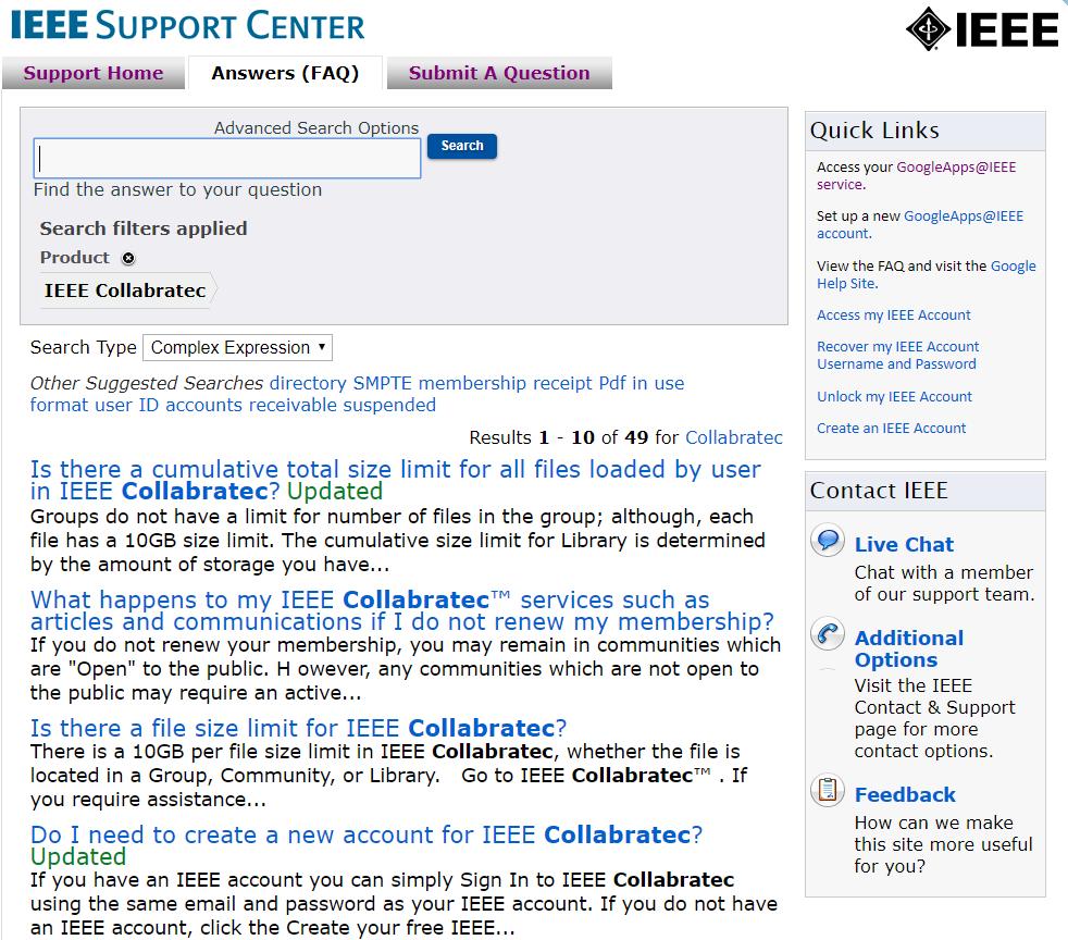 Online Help: FAQ/IEEE Support Center https://supportcenter.ieee.