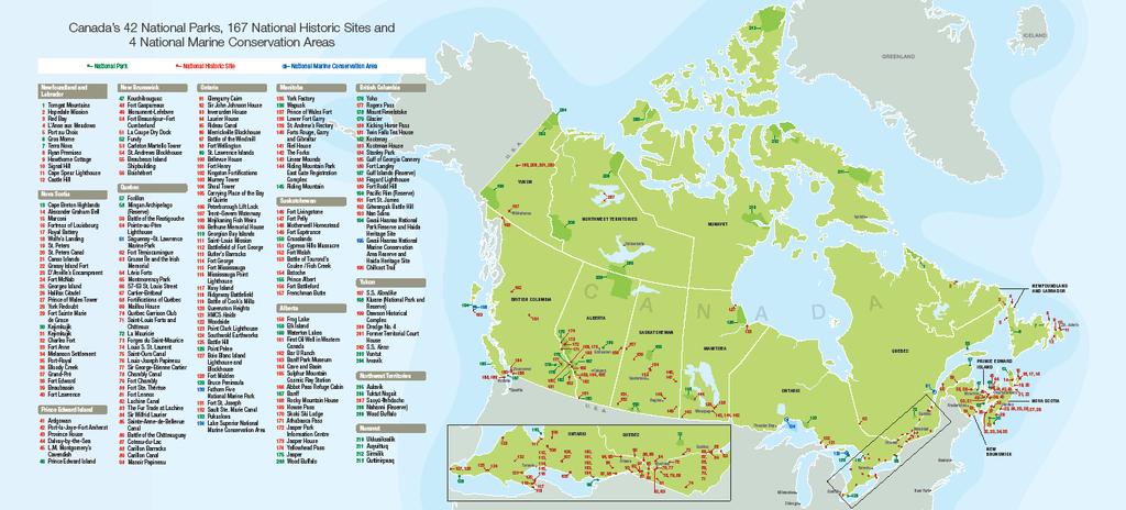 Parks Canada manages 90% of the Federal Government Land Base of Canada 68%
