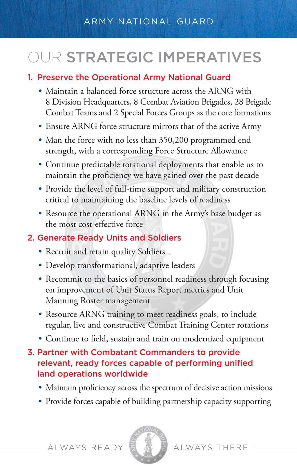Alabama Guardsman 7 The next two pages contain the strategic imperatives for the National Guard from