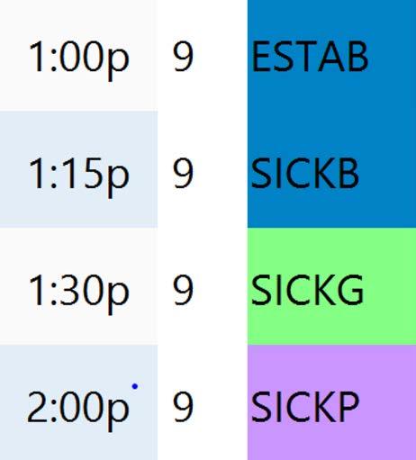 scheduling staff of patients team designation Color-coded
