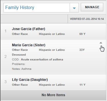 Family History Select family history in the dropdown.