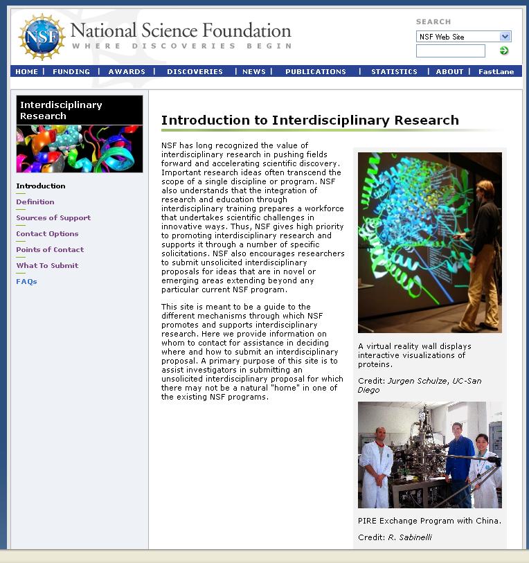 Interdisciplinary Research Portal http://www.nsf.