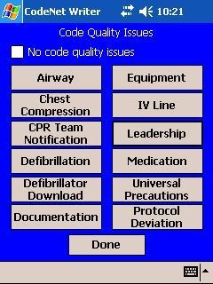 CodeNet Writer is their PDA-based application that is used for documentation during a code. One of the preprogrammed screens is available for documenting quality issues.