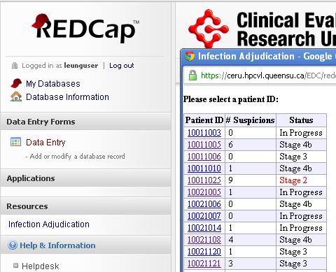 Infection Adjudication Data Entry Based on the microbiology and antibiotic data entered, REDCAP will automatically trigger suspicions of newly acquired infections.