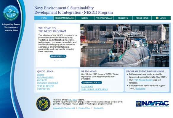 The public component includes links to more program details, defined environmental needs, pre-proposals, project highlights and back issues of NESDI News.