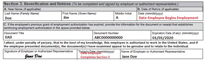 Form I-9: Section 3 Section 3 should be completed by