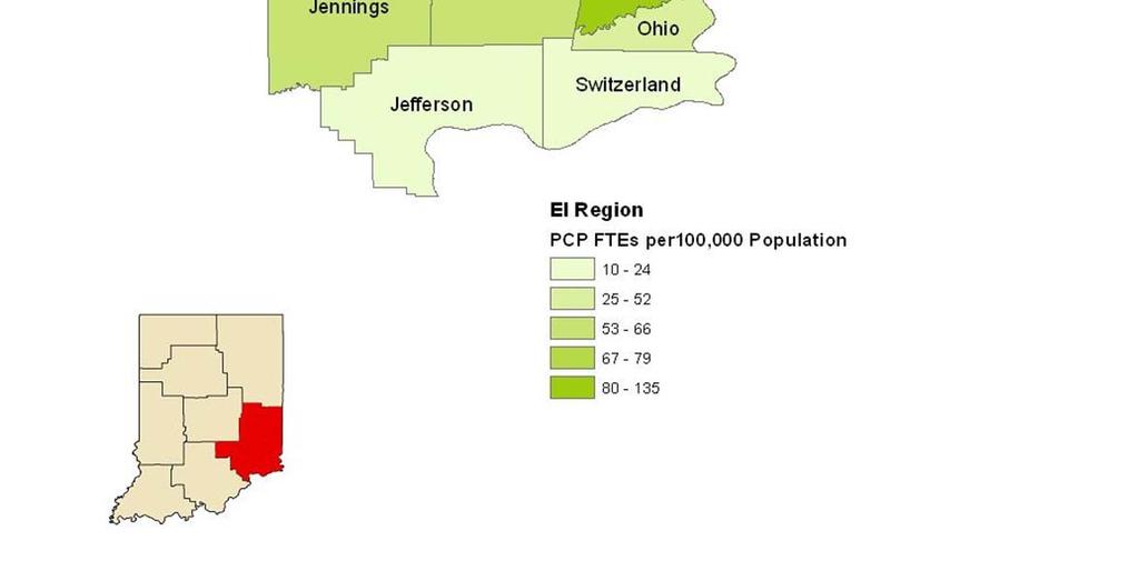 The EI region consists of Bartholomew, Dearborn, Decatur, Fayette, Franklin, Henry, Jefferson, Jennings, Ohio, Ripley, Rush,