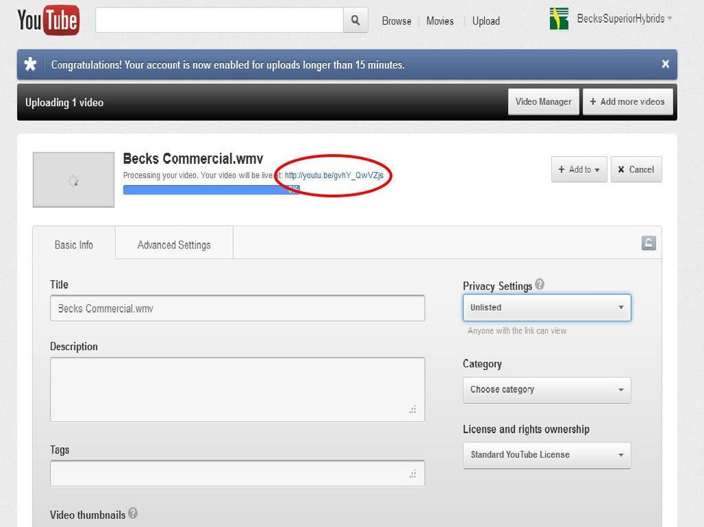 Email the URL for the video to Beck s Hybrids (mschmitt@beckshybrids.