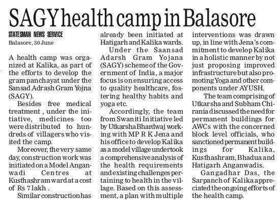 6 Yoga Center Health Camps Introduce discipline in the lifestyle of villagers through Yoga and inculcate healthy habits so as to reduce financial burden and health problems Plan 4 to 5 Day Yoga Camps