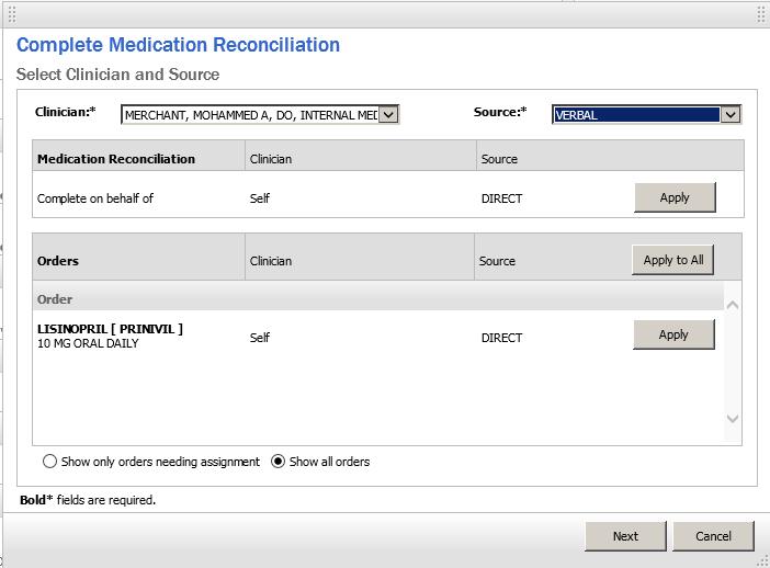 Completion of Medication Reconciliation for ARNPs and PAs #2 Select Clinician from the